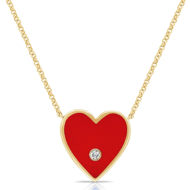 Necklaces and pendants with love knot designs for a romantic, meaningful symbol-Red Heart & Diamond Chain made in 14K Gold