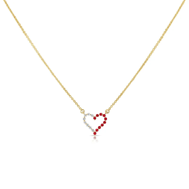 Beautiful necklaces and pendants with diamond-encrusted designs for maximum sparkle-Ruby & Diamond Heart Necklace made in 14K Gold