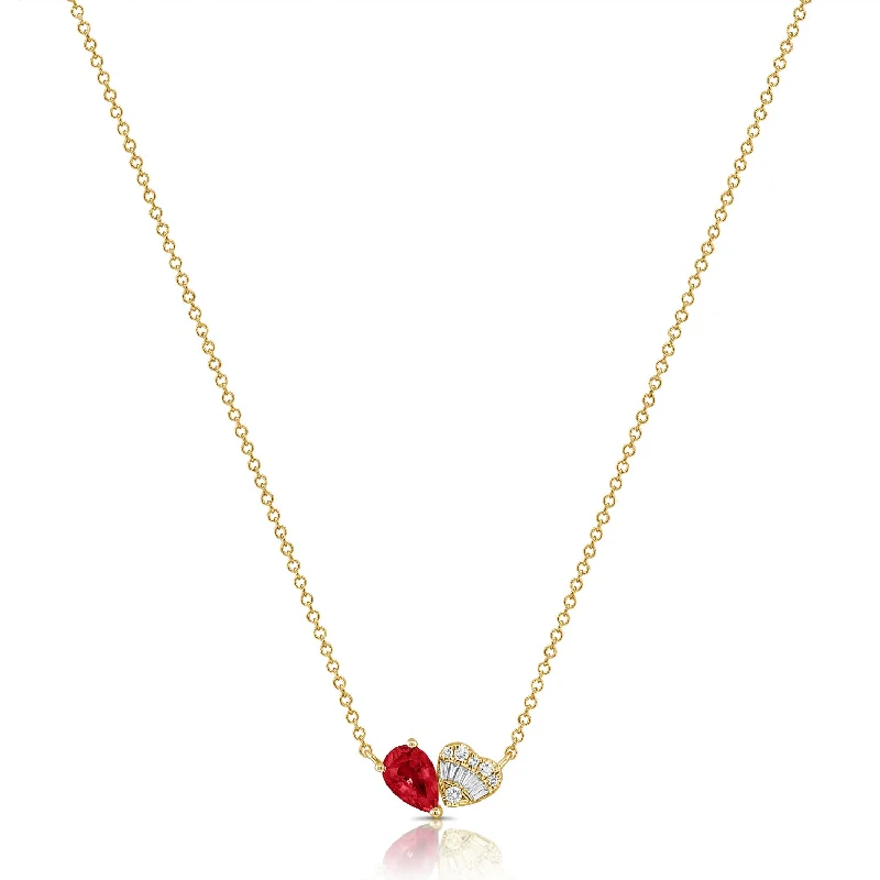 Necklaces and pendants with abstract shapes for a modern, creative appearance-Ruby Heart & Diamond Necklace