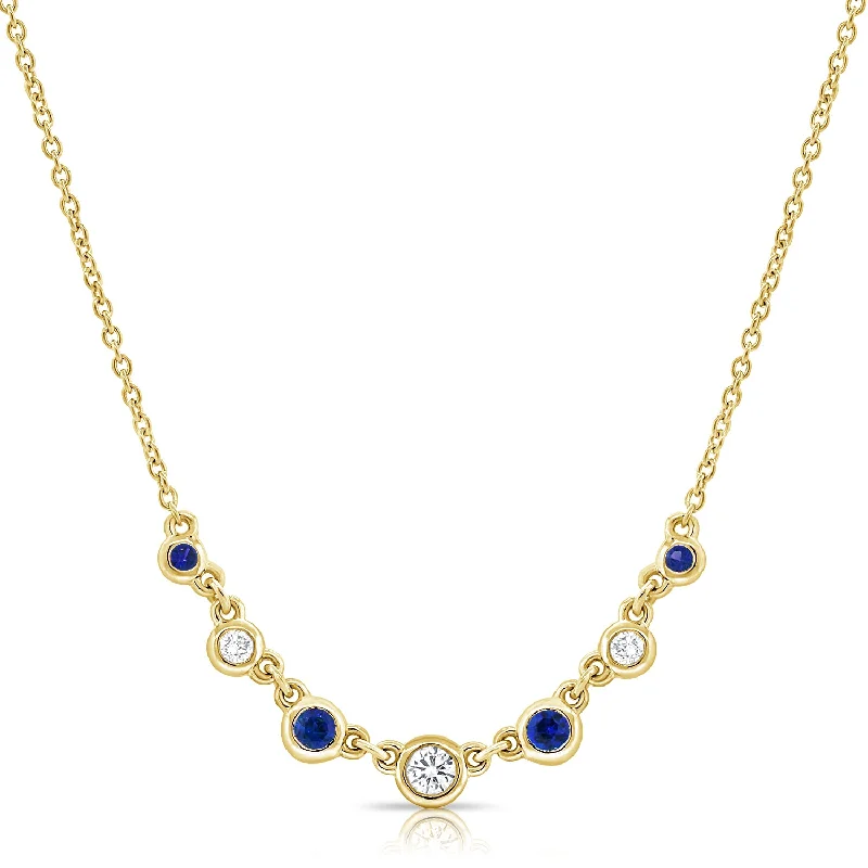 Beautiful necklaces and pendants with gemstone teardrops for an elegant effect-Sapphire and Diamond Bezel Necklace in 14K Gold