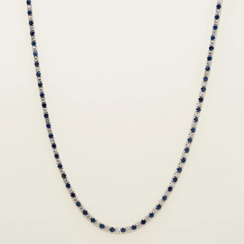 Necklaces and pendants with pearls for a classic and sophisticated touch-Sapphire and Diamond Necklace in 18kt White Gold (4 1/2ct tw)