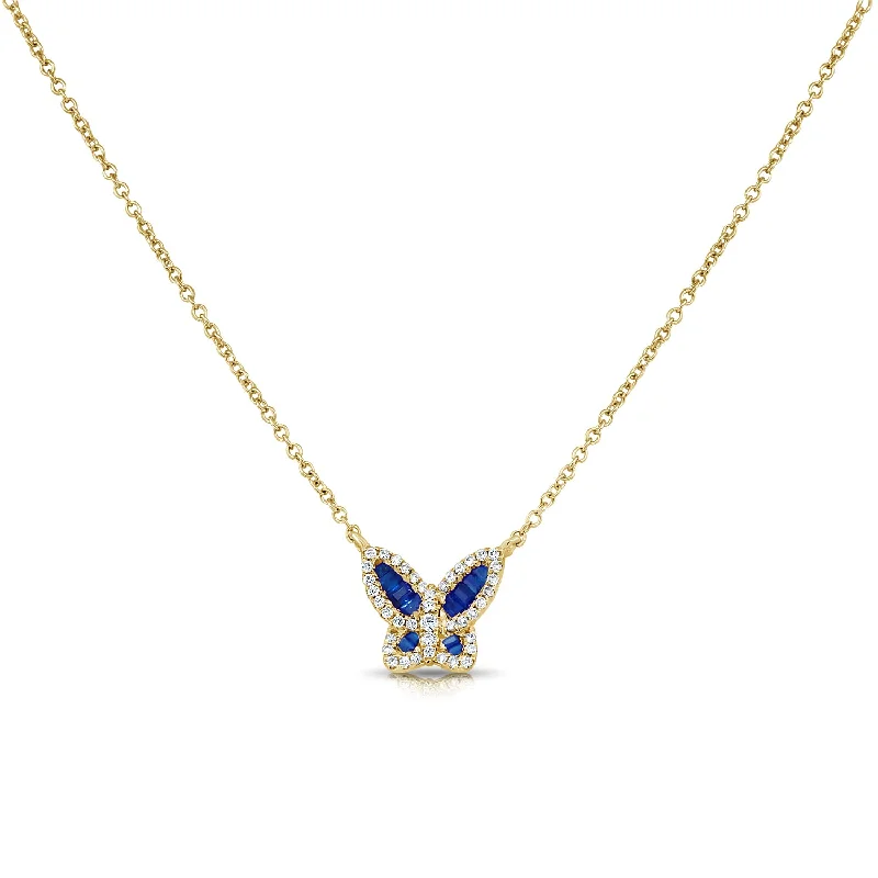 Fashionable necklaces and pendants with birthstones for a personalized gift idea-Sapphire & Diamond Butterfly Pendant Necklace