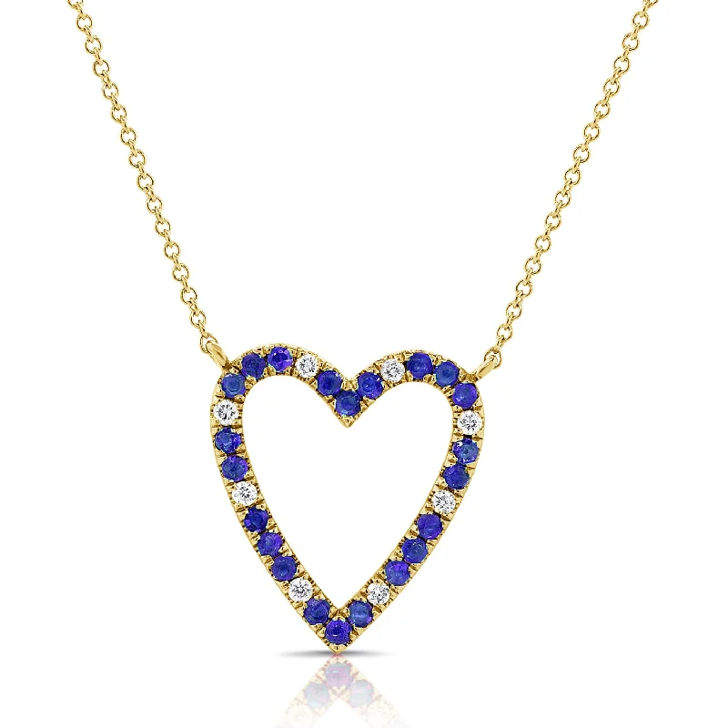 Best necklaces and pendants with black diamonds for an edgy, bold statement-Sapphire & Diamonds Heart Necklace made in 14K Gold