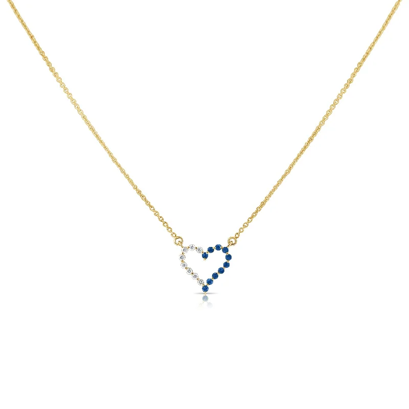 Beautiful necklaces and pendants with layered chains for a fashionable, chic look-Sapphire & Diamonds Heart Necklace made in 14K Gold