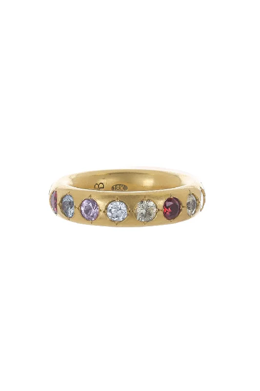 Platinum rings with sparkling sapphire center stones -Sapphire Rainbow Gypsy Ring