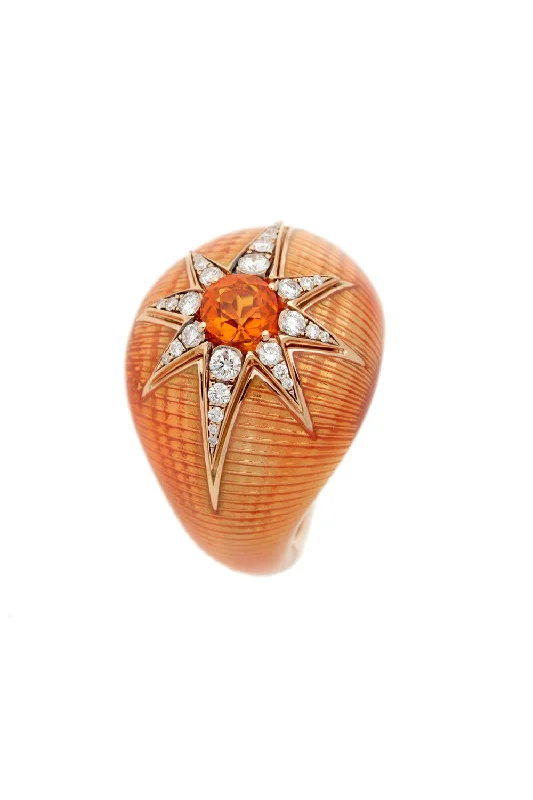 Rings with pave-set gemstones for brilliance -Aida Orange Enamel Ring