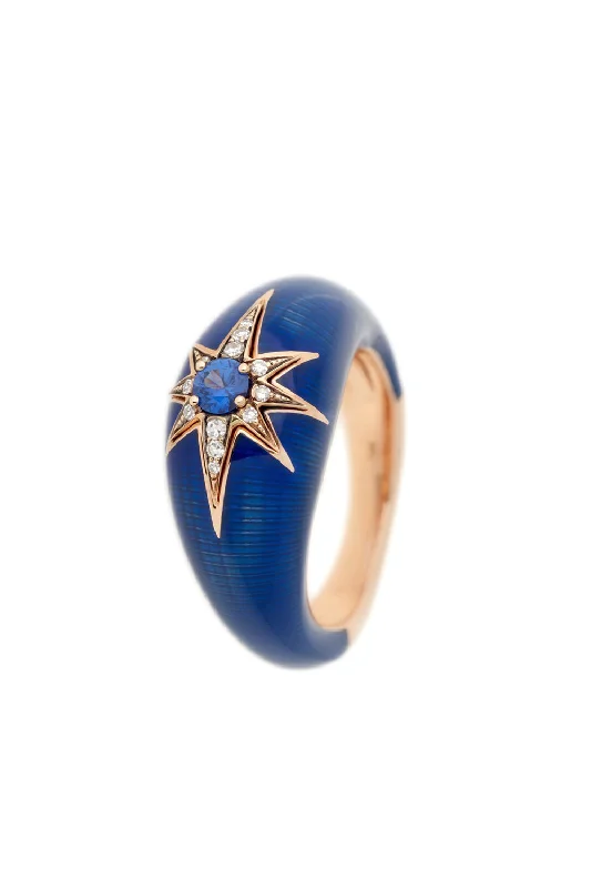 Dainty rings with subtle engraved star motifs -Aida Sapphire Diamond Ring