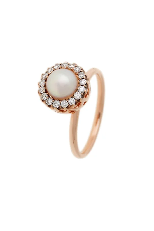 Rings with matte gold for subtle luxury -Pearl Diamond Ring