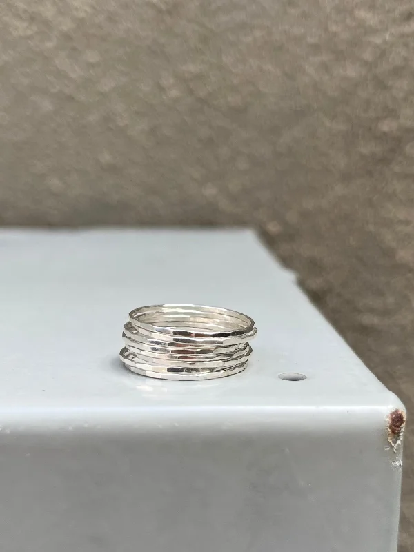 Rings with vine-wrapped bands for nature -Simple, Hammered Sterling Bands (size options)