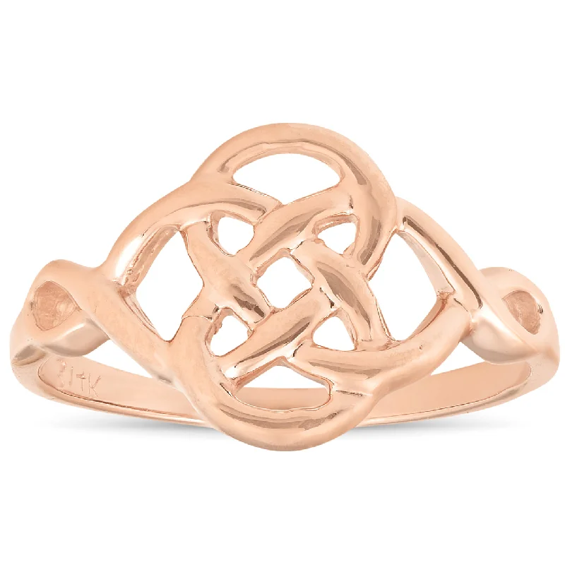 Minimalist rings with tiny diamond dot accents -Solid 14k Rose Gold Celtic Handmade Womens Ring