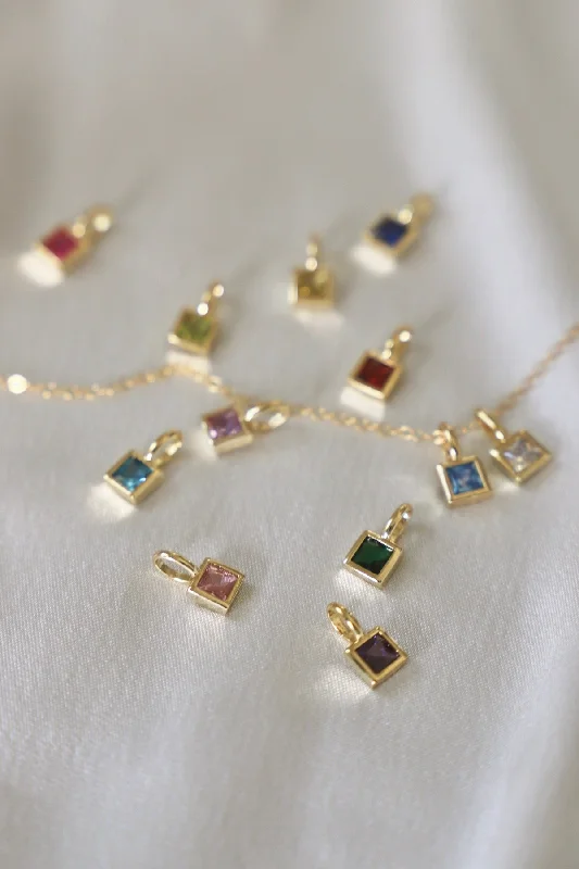 Unique necklaces and pendants with vintage-inspired designs for timeless appeal-SQUARE BEZEL BIRTHSTONE CHARM