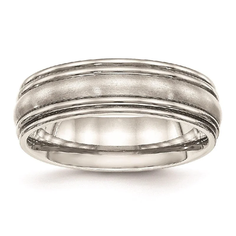 Rings with infinity loops for timeless love -Stainless Steel Brushed and Polished Ridged 7.00mm Band