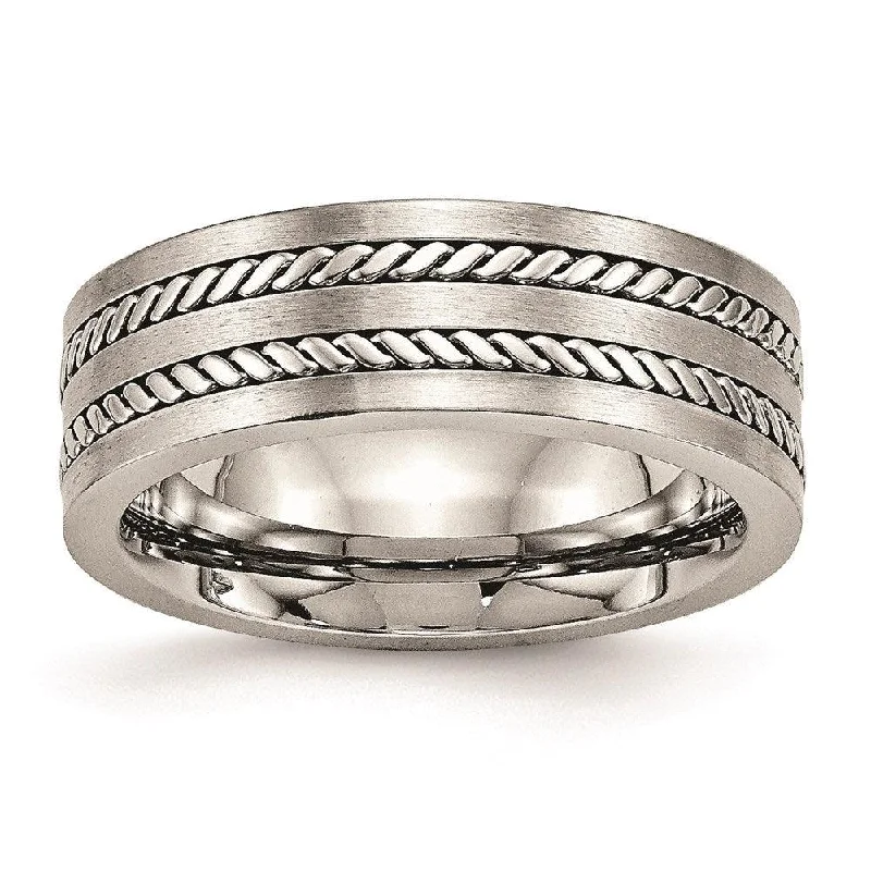 Rings with engraved constellations for stargazers -Stainless Steel Brushed and Polished Twisted 7.00mm Band