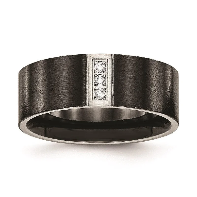 Rings with matte gold for subtle luxury -Stainless Steel Brushed Black IP Flat Three CZ Ring