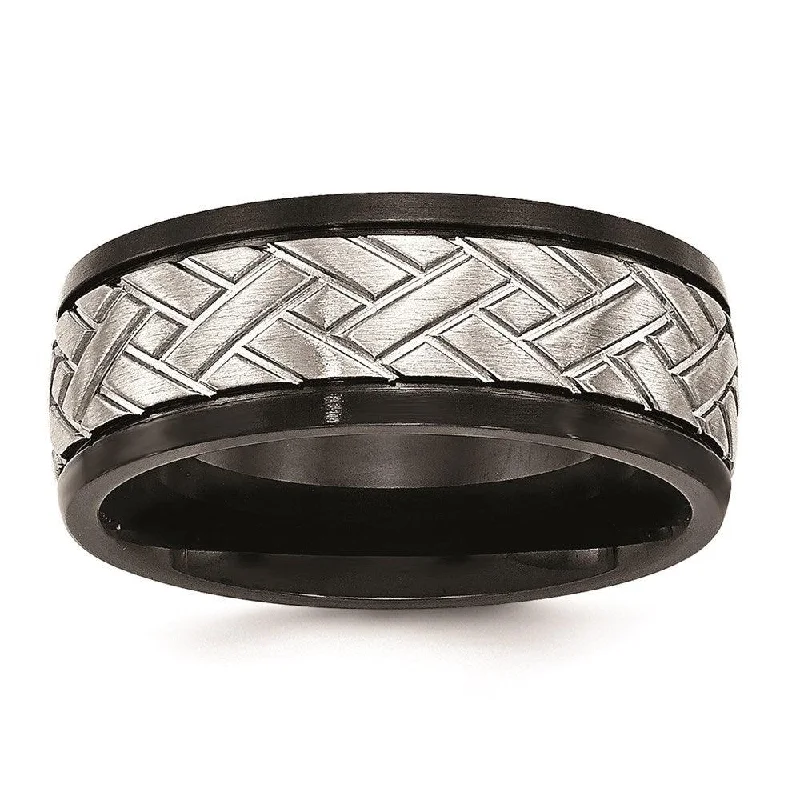 Vintage rings with engraved floral band designs -Stainless Steel Brushed Black IP Grooved Ring