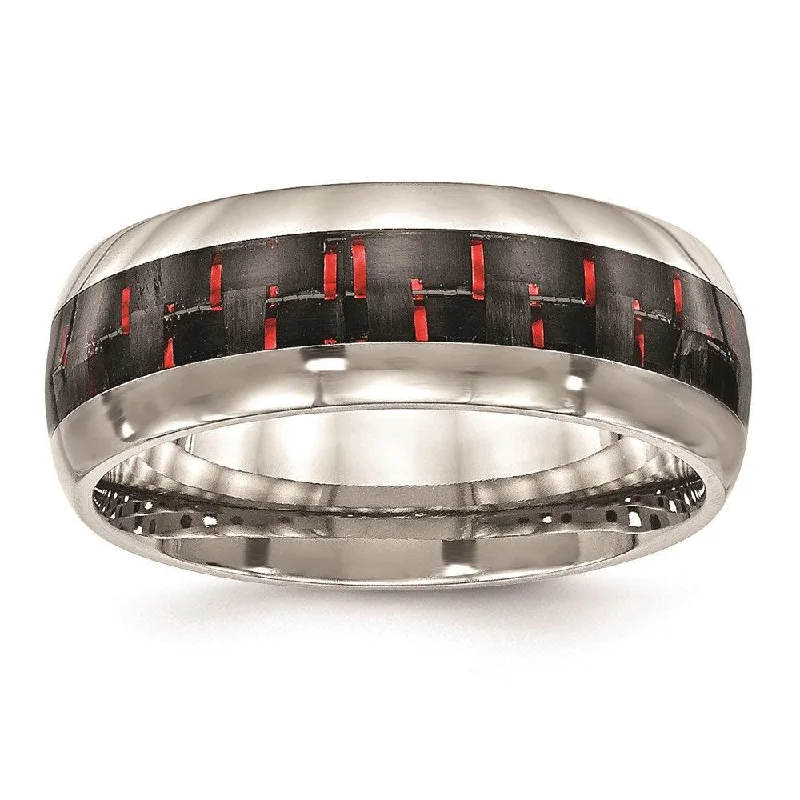 Rings with coral stones for vibrant pop -Stainless Steel Polished Black/Red Carbon Fiber Inlay Ring