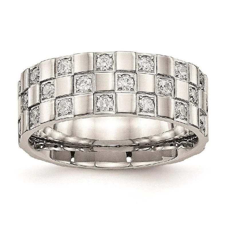 Rings with herkimer diamonds for raw clarity -Stainless Steel Polished Checkered Board CZ Ring