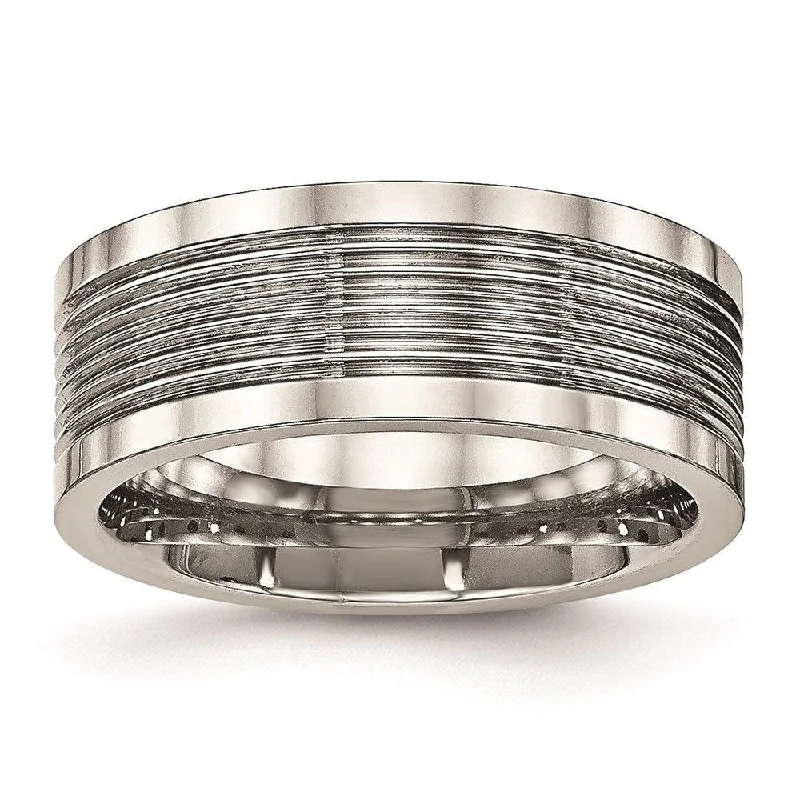 Rings with branch-inspired bands for organic -Stainless Steel Polished Grooved Comfort Back Ring