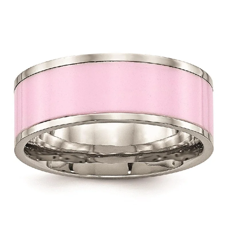 Rings with hexagon-cut stones for trendiness -Stainless Steel Polished Pink Ceramic Ring