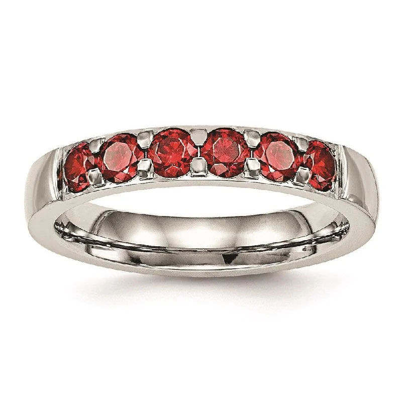 Rings with raw citrine for sunny charm -Stainless Steel Polished Red CZ 4.00mm Band