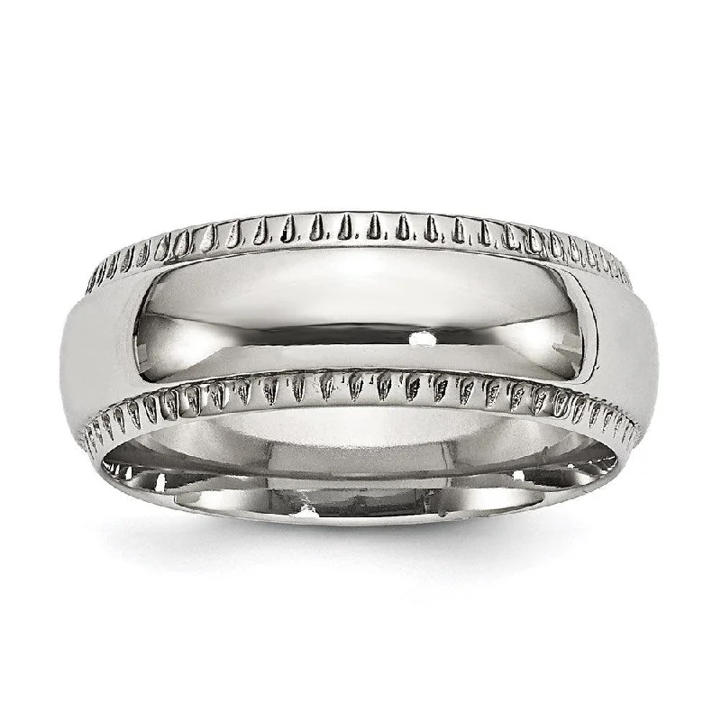 Vintage rings with engraved floral band designs -Stainless Steel Polished Textured Edged 8mm Ring