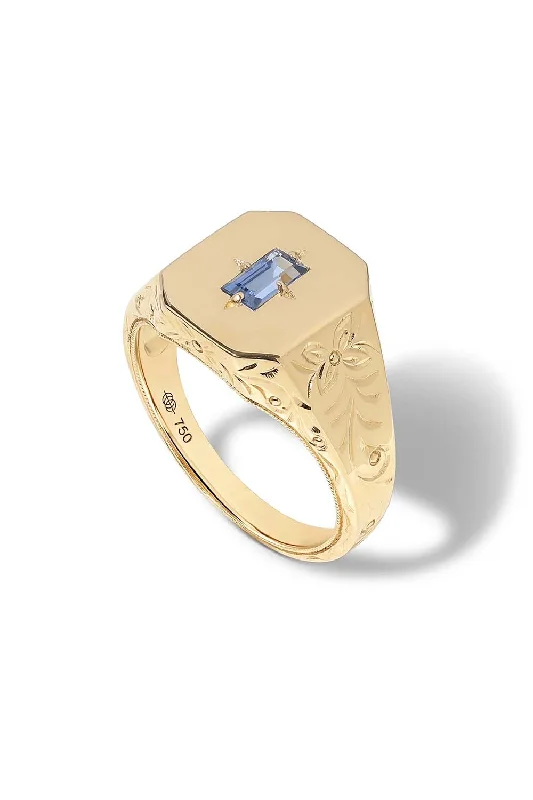 Rings with engraved constellations for stargazers -Blue Sapphire Spade Signet Ring