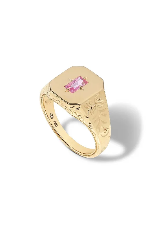 Rings with raw citrine for sunny charm -Pink Sapphire Spade Warisan Signet Ring