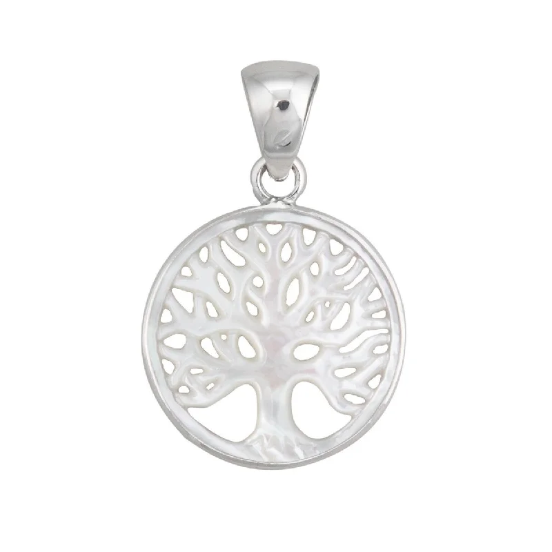 Best necklaces and pendants with seashell designs for a tropical, beachy vibe-Sterling Silver 25mm Mother of Pearl Tree of Life Pendant