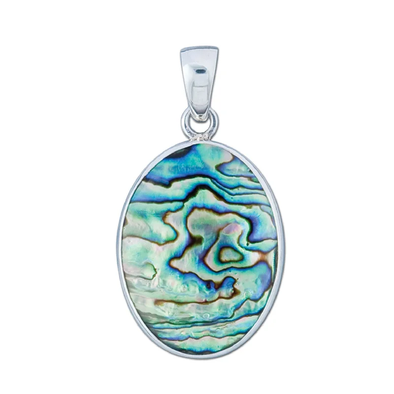 Necklaces and pendants with personalized charms for a custom piece of jewelry-Sterling Silver Oval Natural Abalone Pendant