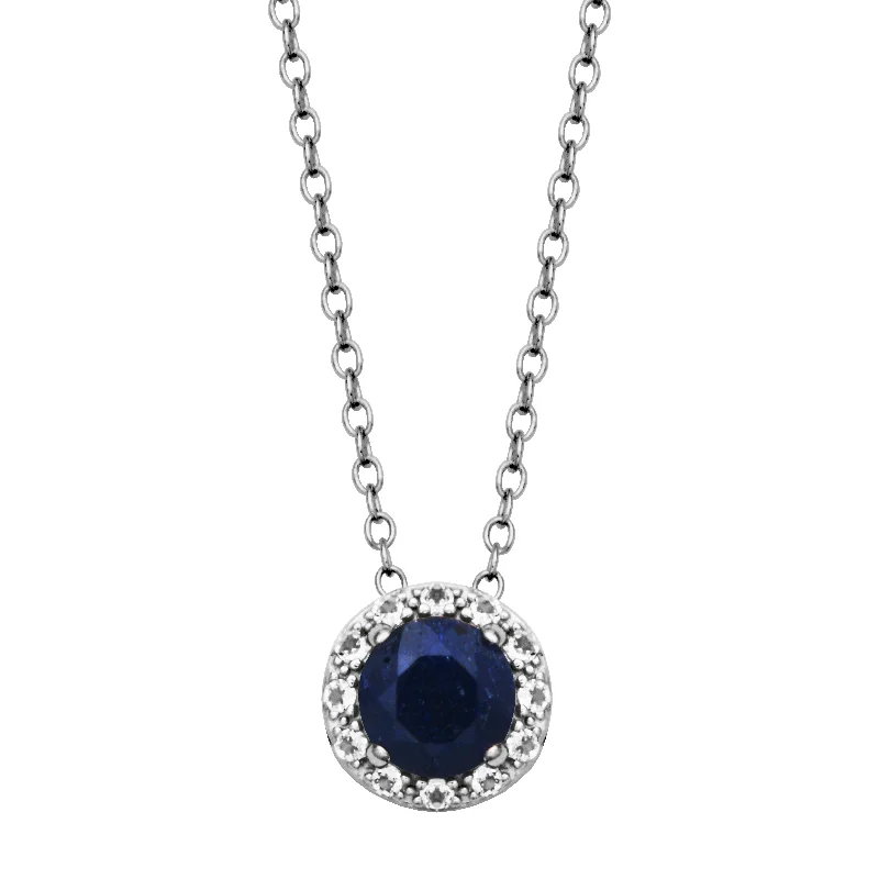 Beautiful necklaces and pendants with butterfly motifs for a whimsical style-Sterling Silver Dyed Blue Sapphire & White Topaz Halo Necklace by Samuel B.