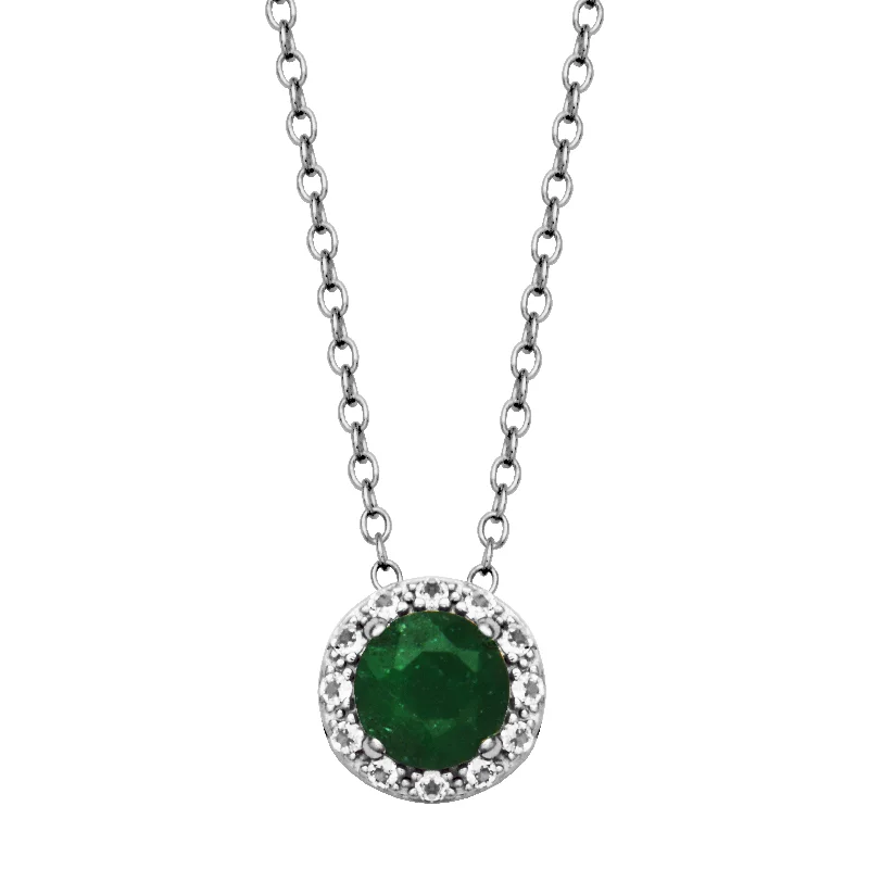 Best necklaces and pendants with black diamonds for an edgy, bold statement-Sterling Silver Dyed Green Corundum & White Topaz Halo Necklace by Samuel B.