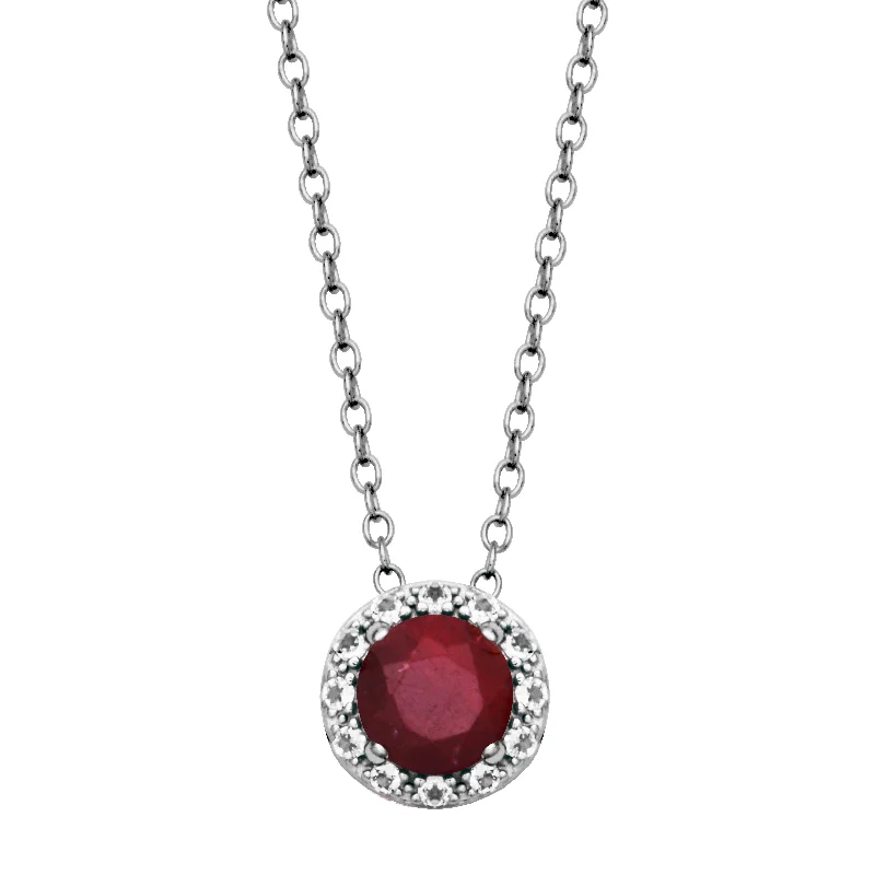 Best necklaces and pendants with minimalist pendants for a sleek, understated look-Sterling Silver Dyed Red Corundum & White Topaz Halo Necklace by Samuel B.