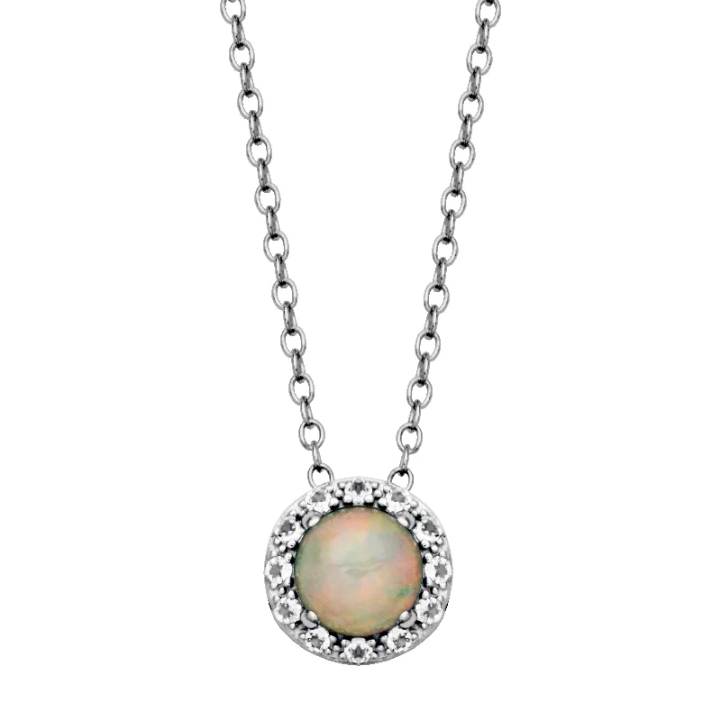 Stunning necklaces and pendants with turquoise and gold for a vibrant, earthy look-Sterling Silver Ethiopian Opal & White Topaz Halo Necklace by Samuel B.