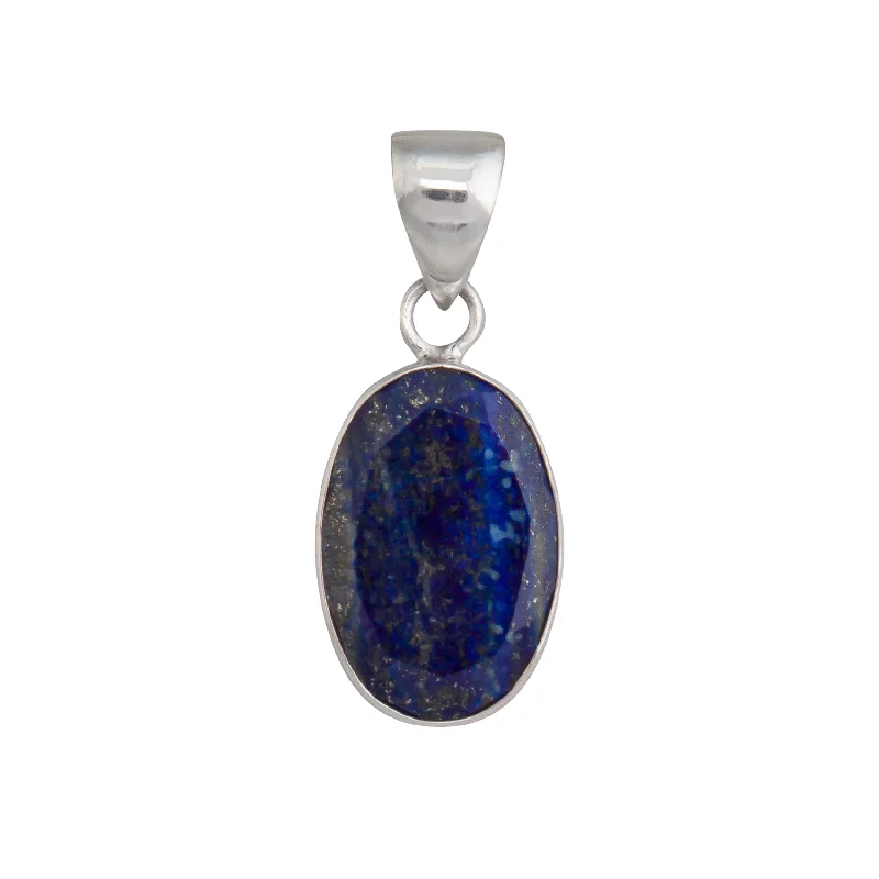 Unique necklaces and pendants with artistic shapes for a creative, one-of-a-kind design-Sterling Silver Faceted Lapis Lazuli Oval Pendant