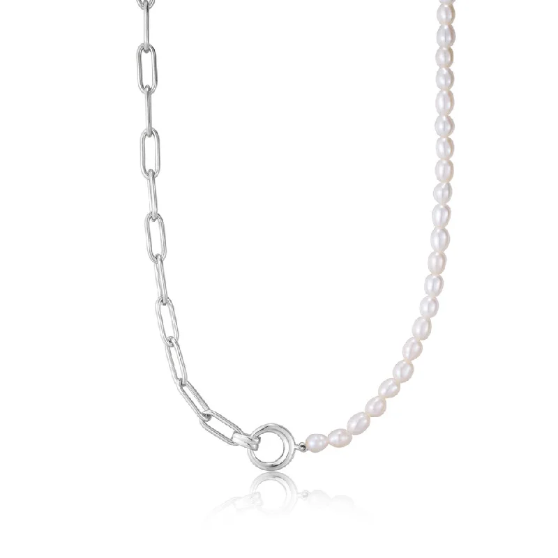 Best necklaces and pendants with oval pendants for a classic, elegant shape-Sterling Silver Freshwater Pearl Paperclip Chain Necklace by Ania Haie