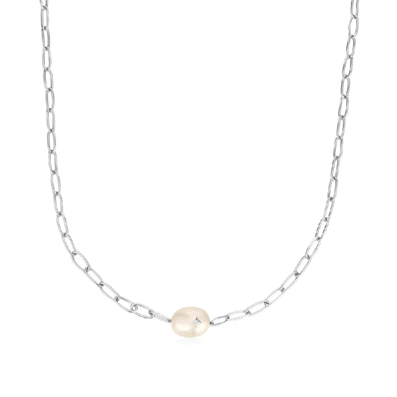 Beautiful necklaces and pendants with diamond-encrusted designs for maximum sparkle-Sterling Silver Freshwater Pearl Solitaire Sparkle Necklace