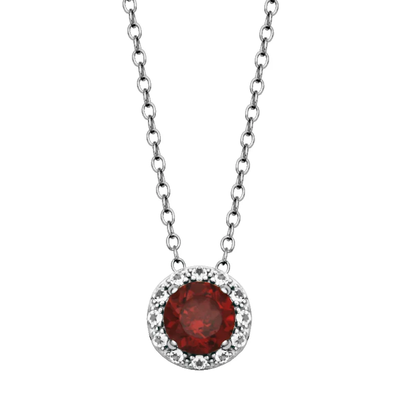 Stunning necklaces and pendants with chakra stones for healing and balance-Sterling Silver Garnet & White Topaz Halo Necklace by Samuel B.