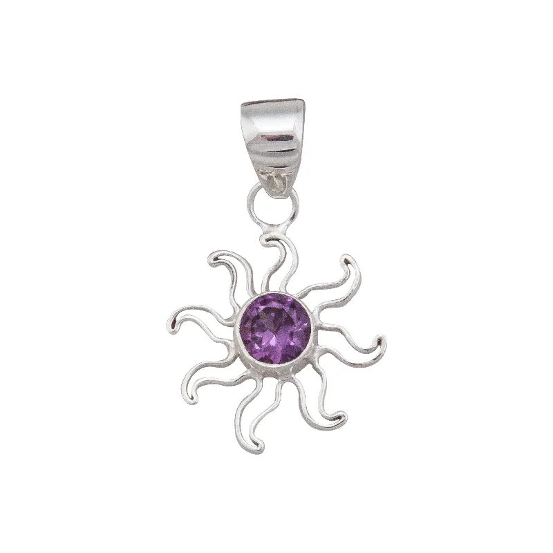 Stunning necklaces and pendants with aquamarine stones for a serene effect-Sterling Silver Lab Created Alexandrite Sun Pendant