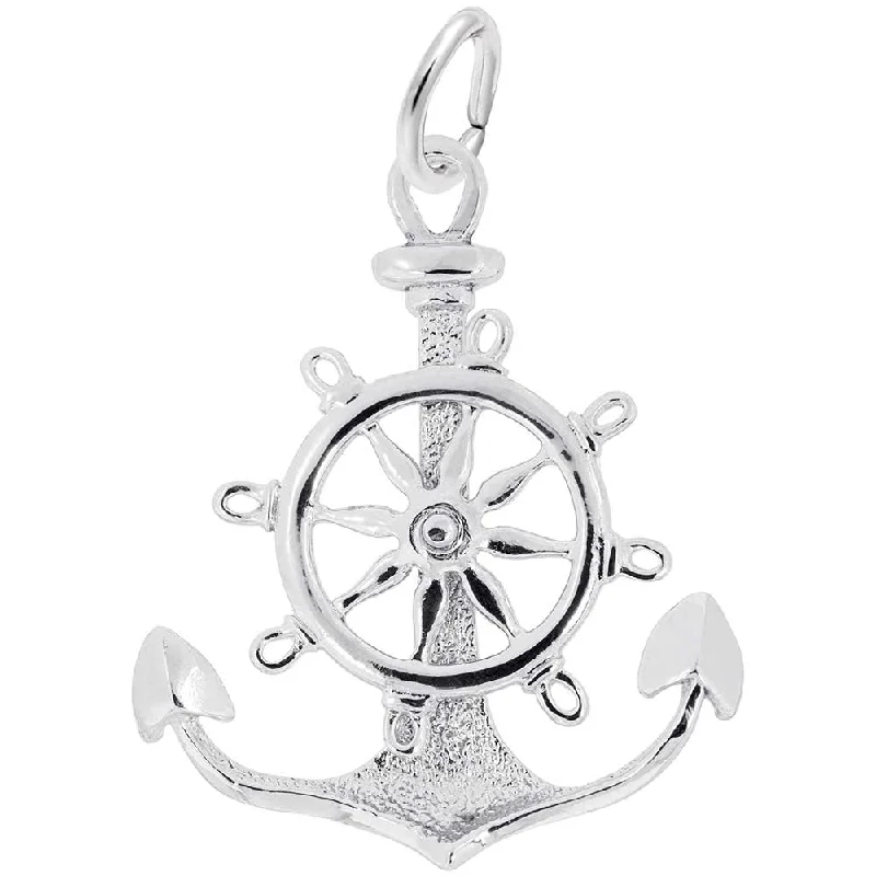 Best necklaces and pendants with black diamonds for an edgy, bold statement-Sterling Silver Large Anchor Wheel Charm