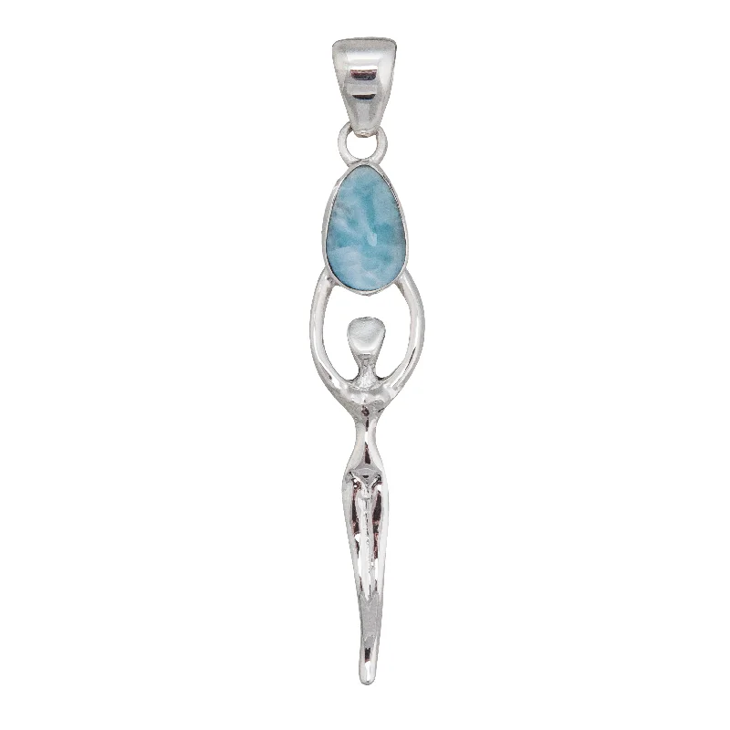 Unique necklaces and pendants with artistic shapes for a creative, one-of-a-kind design-Sterling Silver Larimar Goddess Pendant