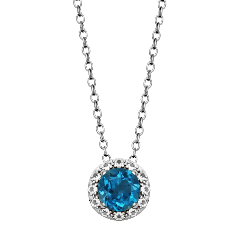 Best necklaces and pendants for weddings with matching designs for bride and groom-Sterling Silver London Blue Topaz & White Topaz Halo Necklace by Samuel B.