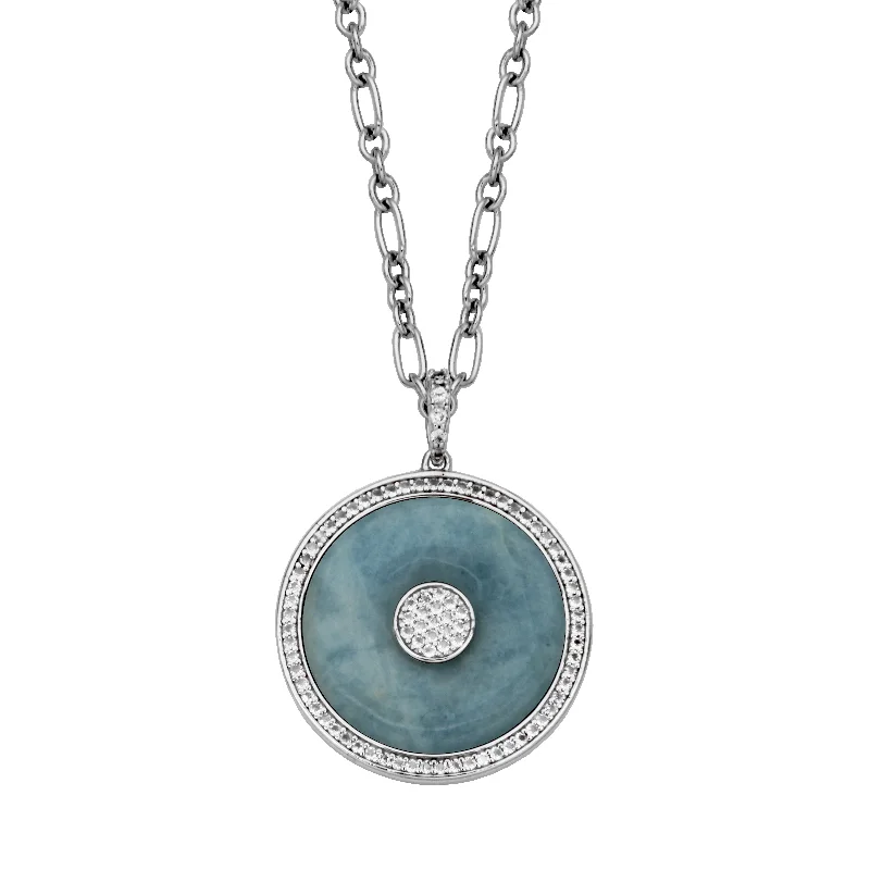 Unique necklaces and pendants with tree of life motifs for nature-inspired elegance-Sterling Silver Milky Aquamarine & White Topaz Medallion Necklace by Samuel B.