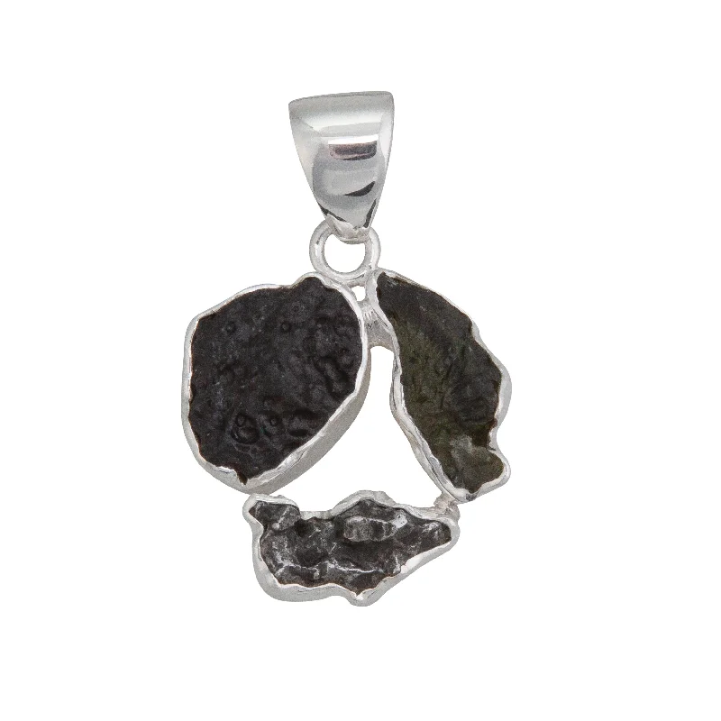 Necklaces and pendants with zodiac constellation designs for an astrological touch-Sterling Silver Moldavite, Meteorite and Tektite Pendant