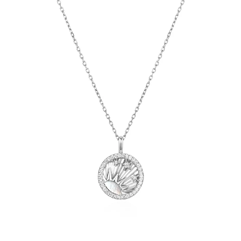 Elegant necklaces and pendants with infinity symbols for timeless designs-Sterling Silver Mother of Pearl and Cubic Zirconia Sun and Stars Necklace by Ania Haie