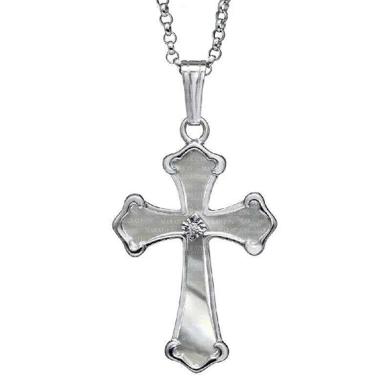 Fashionable necklaces and pendants with birthstones for a personalized gift idea-Sterling Silver Mother of Pearl Cross Pendant Necklace