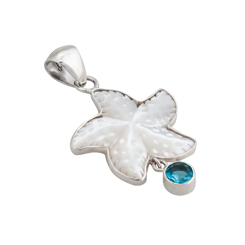 Best necklaces and pendants with heart-shaped lockets for a sentimental keepsake-Sterling Silver Mother of Pearl Starfish and Blue Topaz Pendant