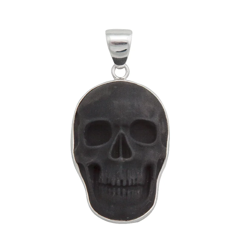 Unique necklaces and pendants with tree of life motifs for nature-inspired elegance-Sterling Silver Large Obsidian Skull Pendant