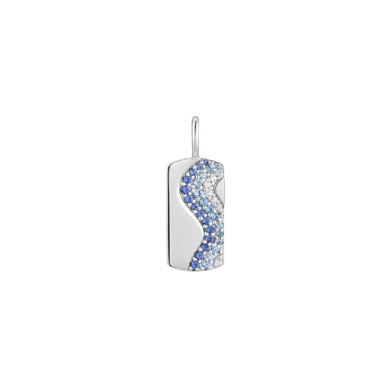 Necklaces and pendants with feather designs for a boho-chic, carefree vibe-Sterling Silver Ombre Blue Wave Tag  Charm by Ania Haie