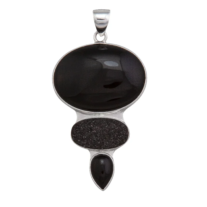 Best necklaces and pendants with cross pendants for a spiritual, meaningful symbol-Sterling Silver Onyx and Black Druzy Triple Pendant