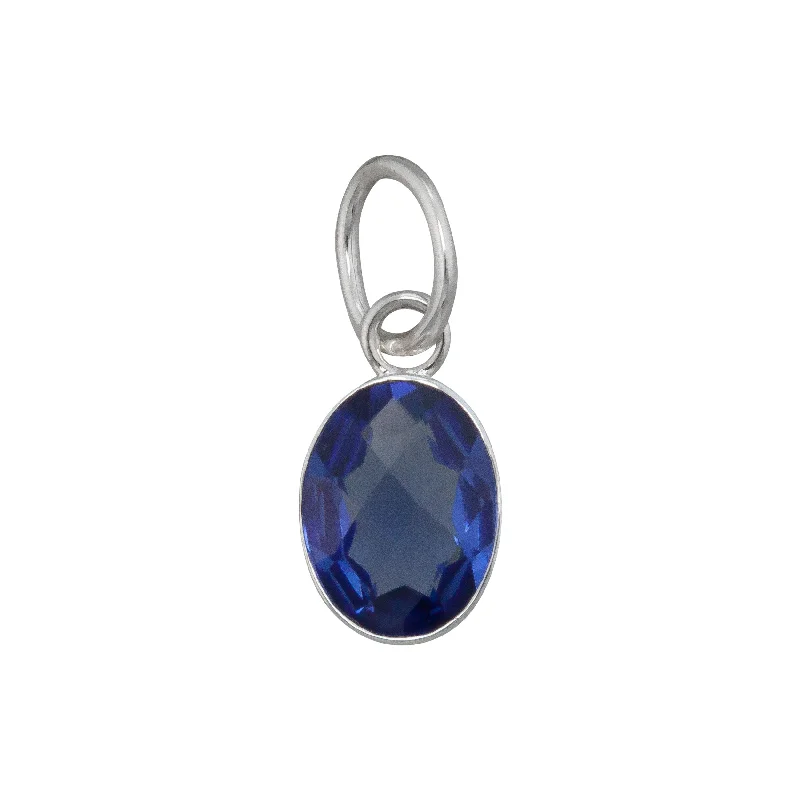 Beautiful necklaces and pendants with diamond halo settings for extra brilliance-Sterling Silver Oval Lab Tanzanite Charm Pendant